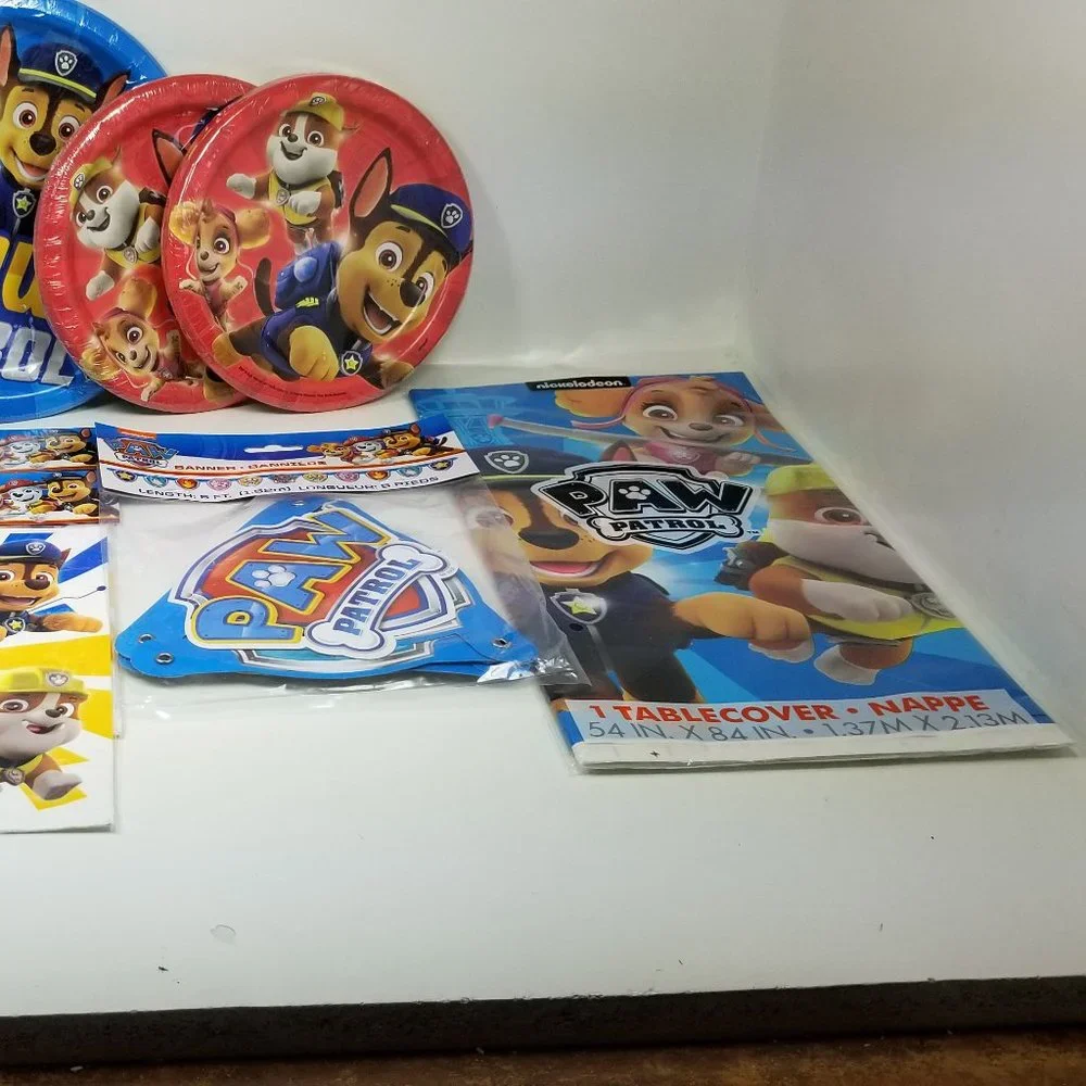 Paw Patrol Birthday set plates, bags, napkins, tablecloth, birthday banner